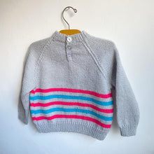 Load image into Gallery viewer, Cosy soft grey and stripe hand knitted jumper // Approx. 2-3 years