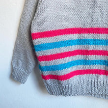 Load image into Gallery viewer, Cosy soft grey and stripe hand knitted jumper // Approx. 2-3 years