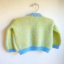 Load image into Gallery viewer, Sweetest buttercup yellow and blue hand knitted cardigan // Approx. 12 months+