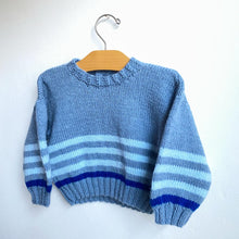Load image into Gallery viewer, Lush blues stripe hand knitted jumper // Approx. 18-24 months 💙