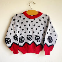 Load image into Gallery viewer, Vintage dalmatian/ rose knitted jumper with cute red trim // 2-3 years 🌹
