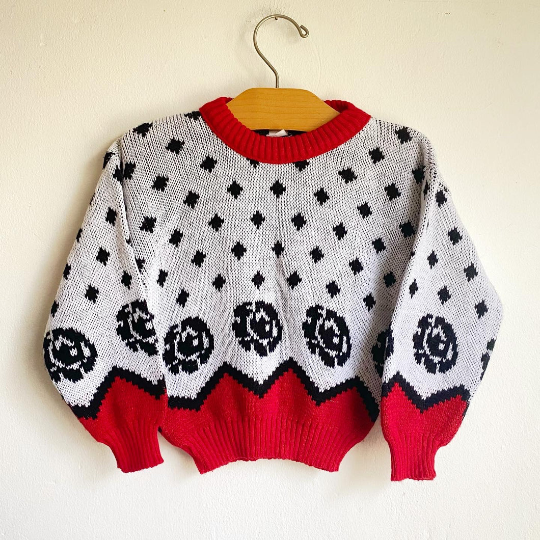 Vintage dalmatian/ rose knitted jumper with cute red trim // 2-3 years 🌹