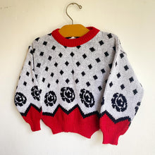 Load image into Gallery viewer, Vintage dalmatian/ rose knitted jumper with cute red trim // 2-3 years 🌹
