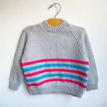 Load image into Gallery viewer, Cosy soft grey and stripe hand knitted jumper // Approx. 2-3 years
