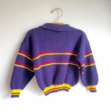 Load image into Gallery viewer, Gorgeous vintage navy blue knitted button up jumper with diddy collar // Approx 2 years*
