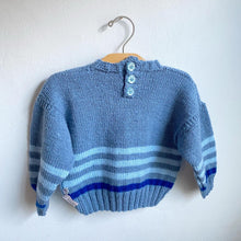 Load image into Gallery viewer, Lush blues stripe hand knitted jumper // Approx. 18-24 months 💙
