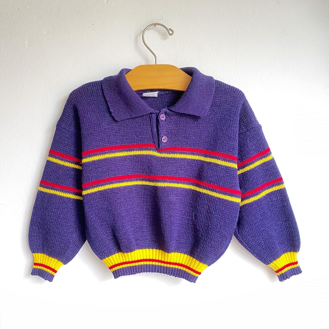 Gorgeous vintage navy blue knitted button up jumper with diddy collar // Approx 2 years*
