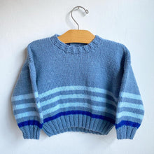 Load image into Gallery viewer, Lush blues stripe hand knitted jumper // Approx. 18-24 months 💙

